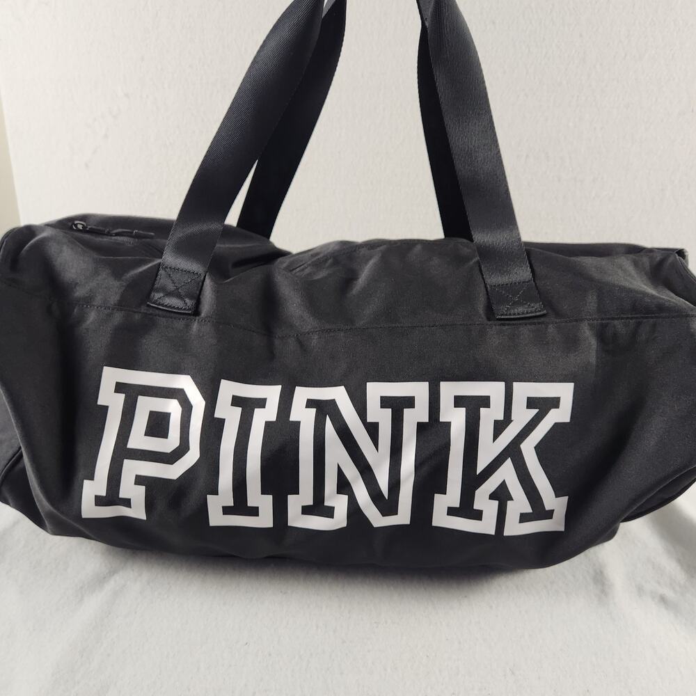 Victoria's Secret Pink Love Logo Large Black Overnight Duffle Gym Bag